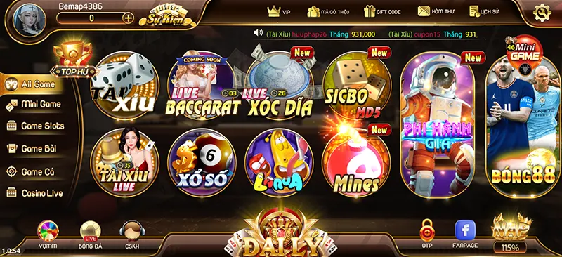 Truy cập vào cổng game và chọn “nạp” ở góc phải của màn hình